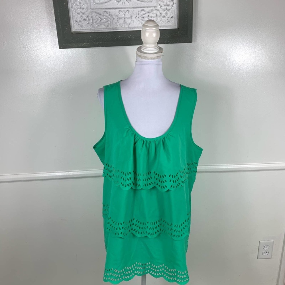 🌵Lane Bryant Green Eyelet Tank Top Womens 24